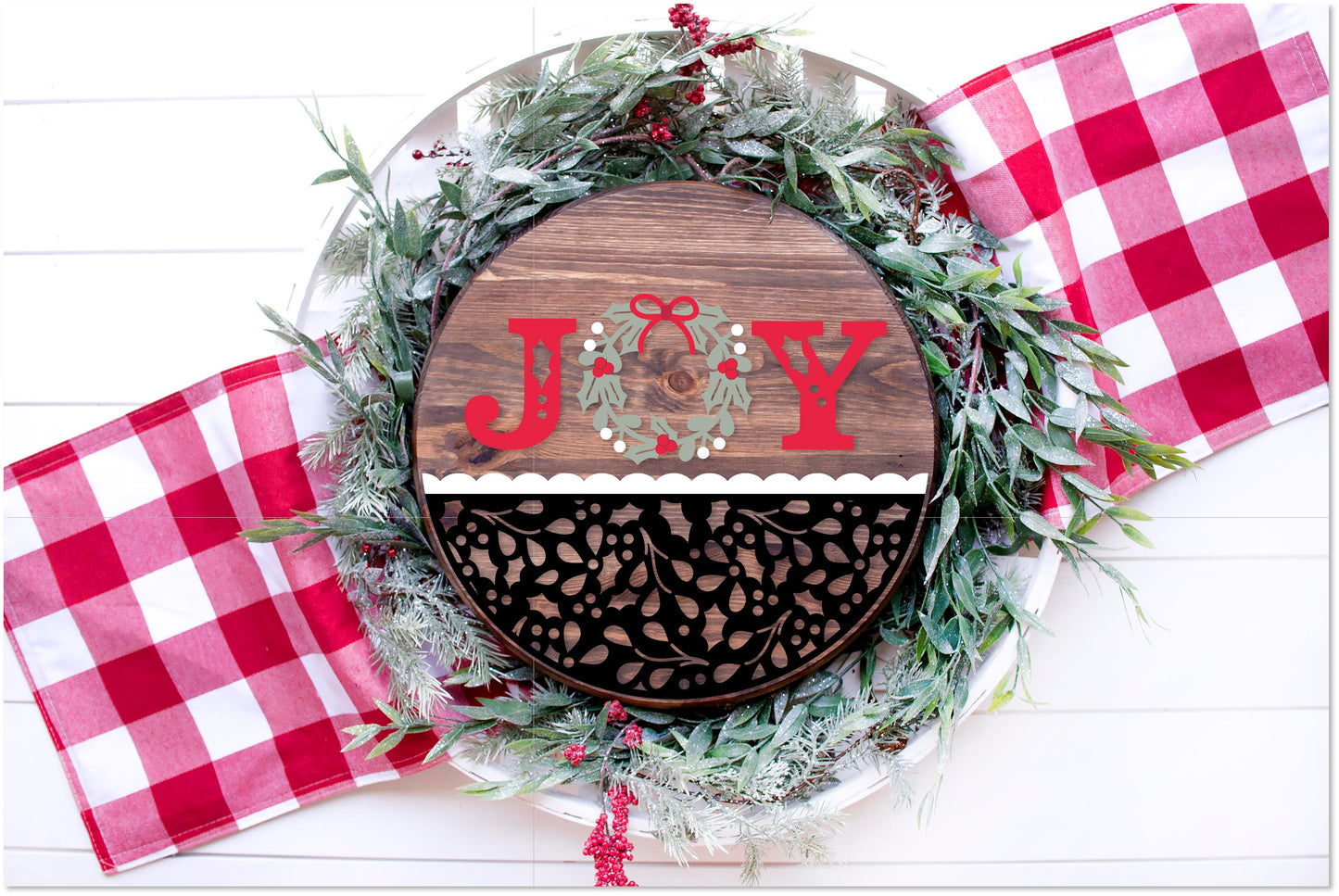 Joy Christmas  23  - Round  Wood Door Sign | Hanger | ChicaTiza
