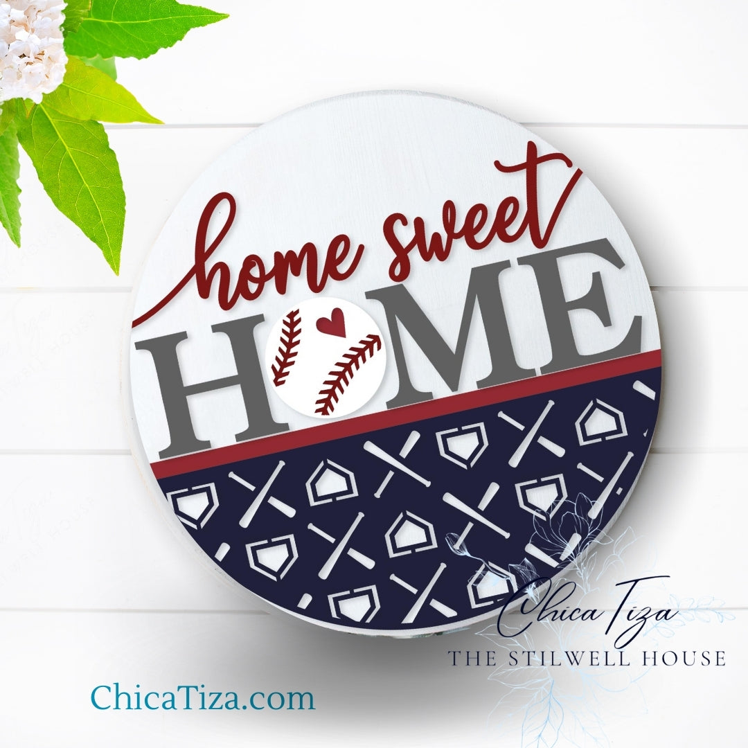 Home Sweet Home - baseball Round Wood Door Sign | Hanger | ChicaTiza