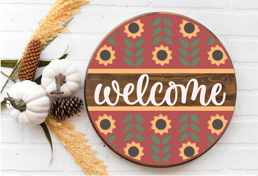 Welcome Sunflowers 1 -  - Round  Wood Door Sign | Hanger | ChicaTiza