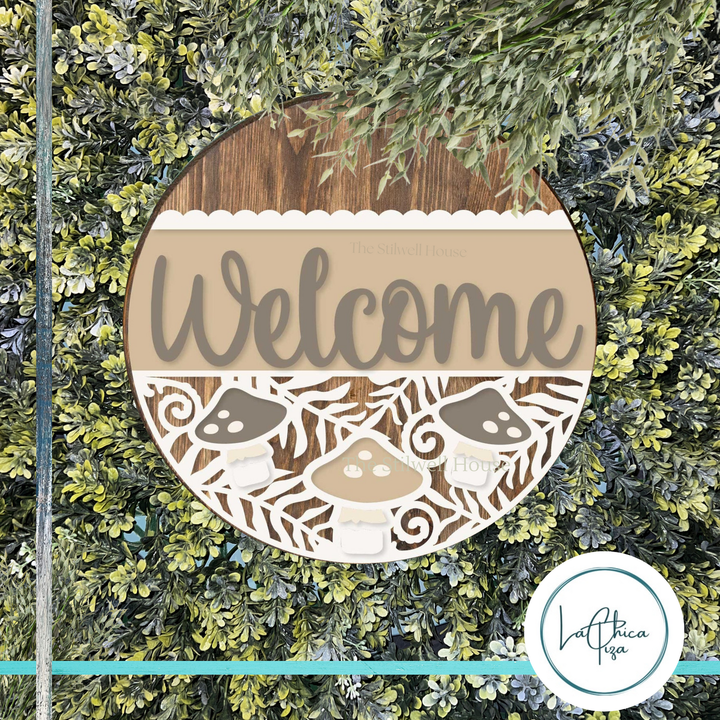 Welcome Mushroom #3 - Round Wood Door Sign | Hanger | ChicaTiza