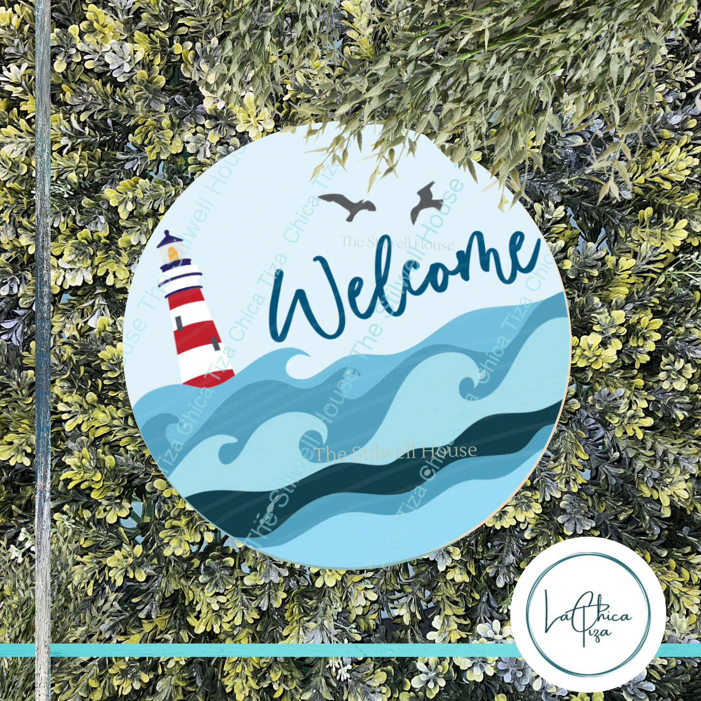 Sea Lighthouse - Round Wood Door Sign | Hanger | ChicaTiza