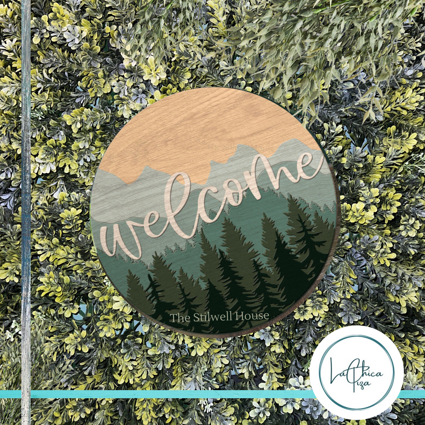 Forest Mountain Round - Round Wood Door Sign | Hanger | ChicaTiza