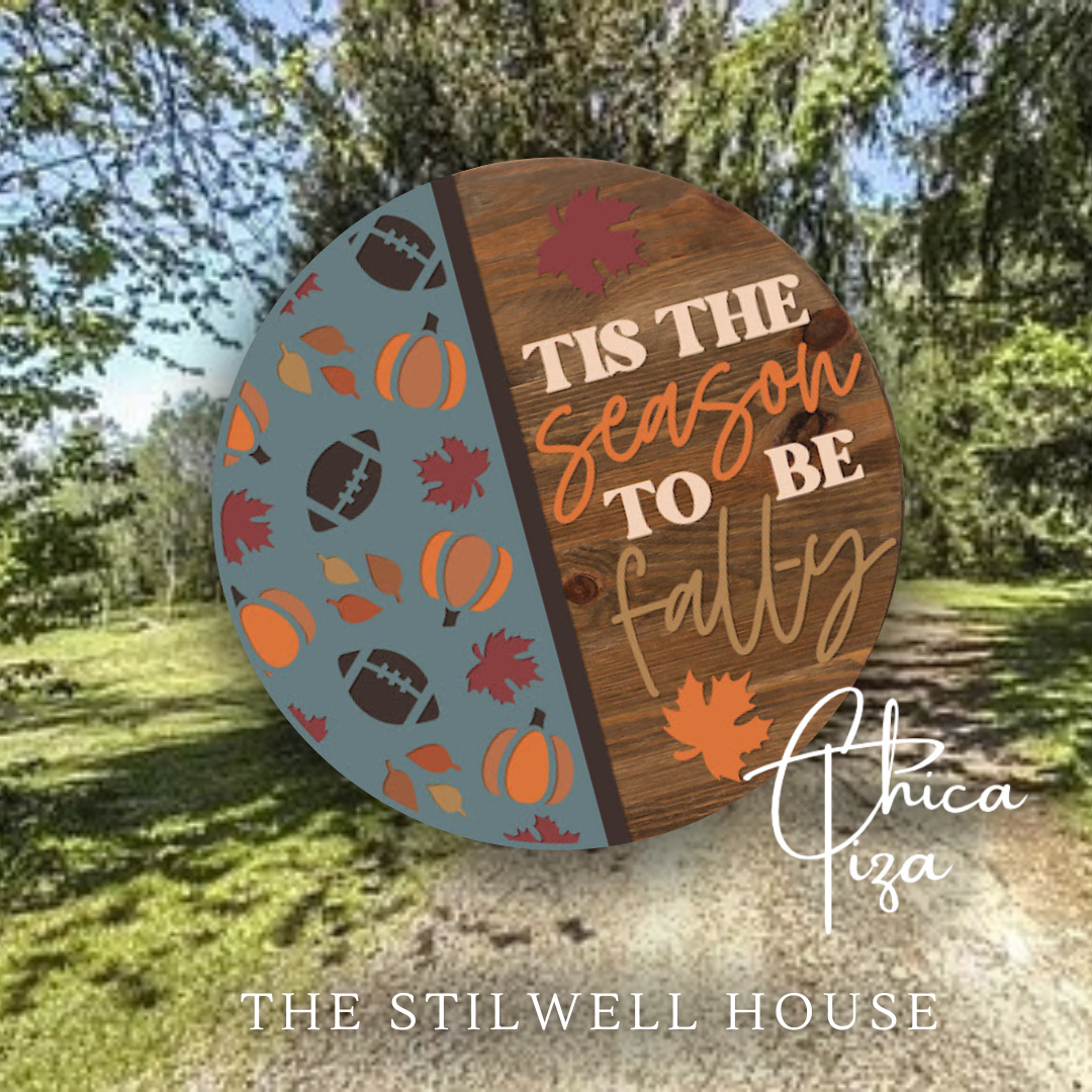 Tis Season to be Fall-Ty Football Fall Trees- Round Wood Door Sign | Hanger | ChicaTiza