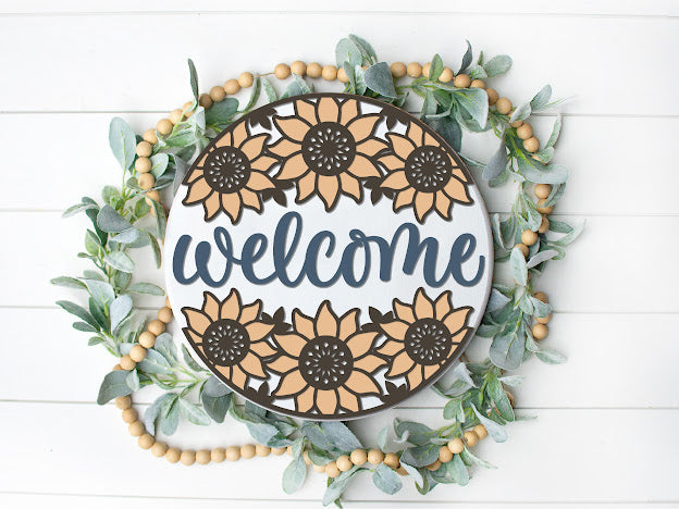 Hello Sunshine Sunflower - Round Wood Door Sign | Hanger | ChicaTiza