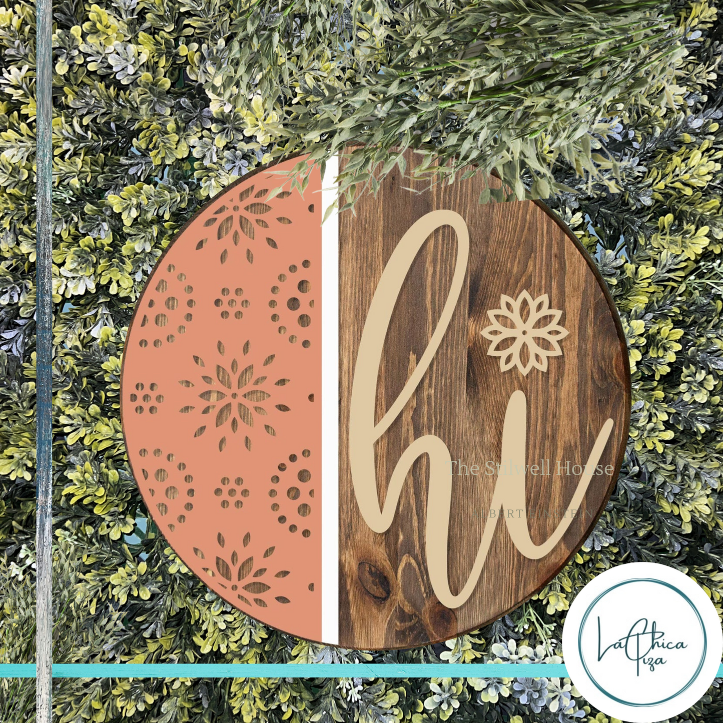 Flower Burst Hi - Round Wood Door Sign | Hanger | ChicaTiza