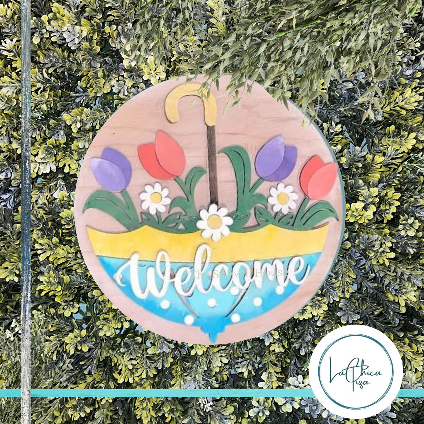 Tulip Umbrella - Round Wood Door Sign | Hanger | ChicaTiza