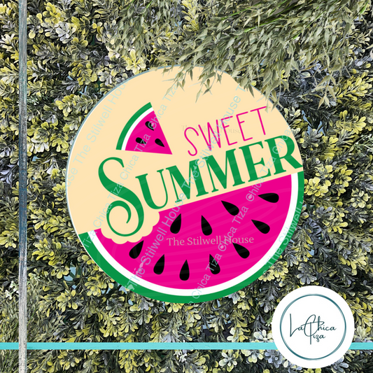 Sweet Summer Watermelon  - Round  Wood Door Sign | Hanger | ChicaTiza