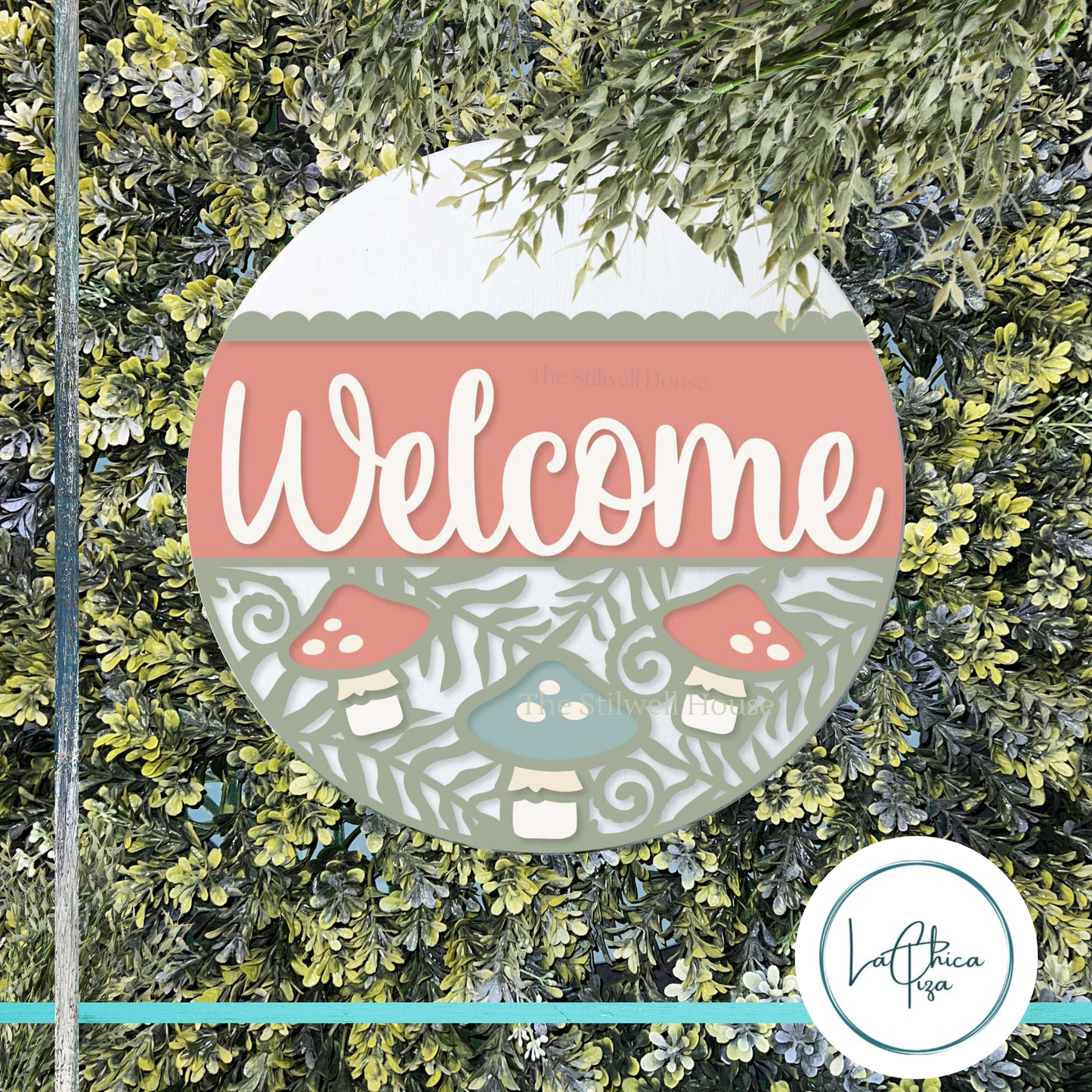 Welcome Mushroom #3 - Round Wood Door Sign | Hanger | ChicaTiza