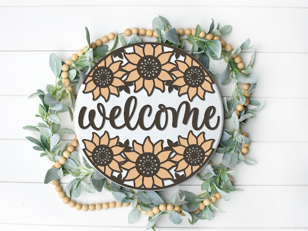 Hello Sunshine Sunflower - Round Wood Door Sign | Hanger | ChicaTiza