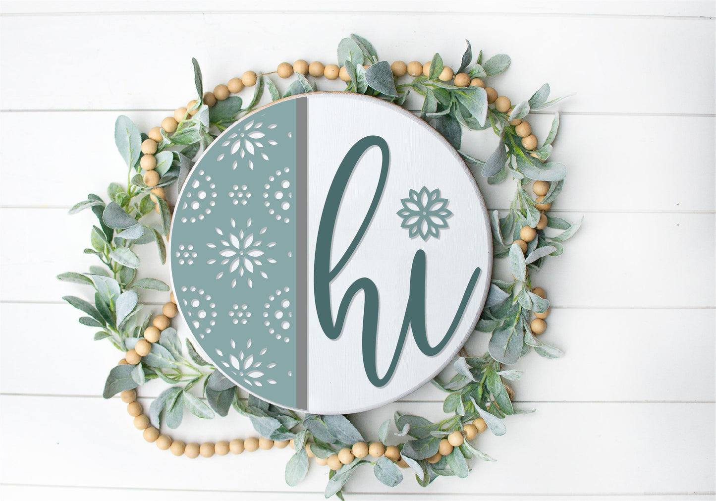 Flower Burst Hi - Round Wood Door Sign | Hanger | ChicaTiza