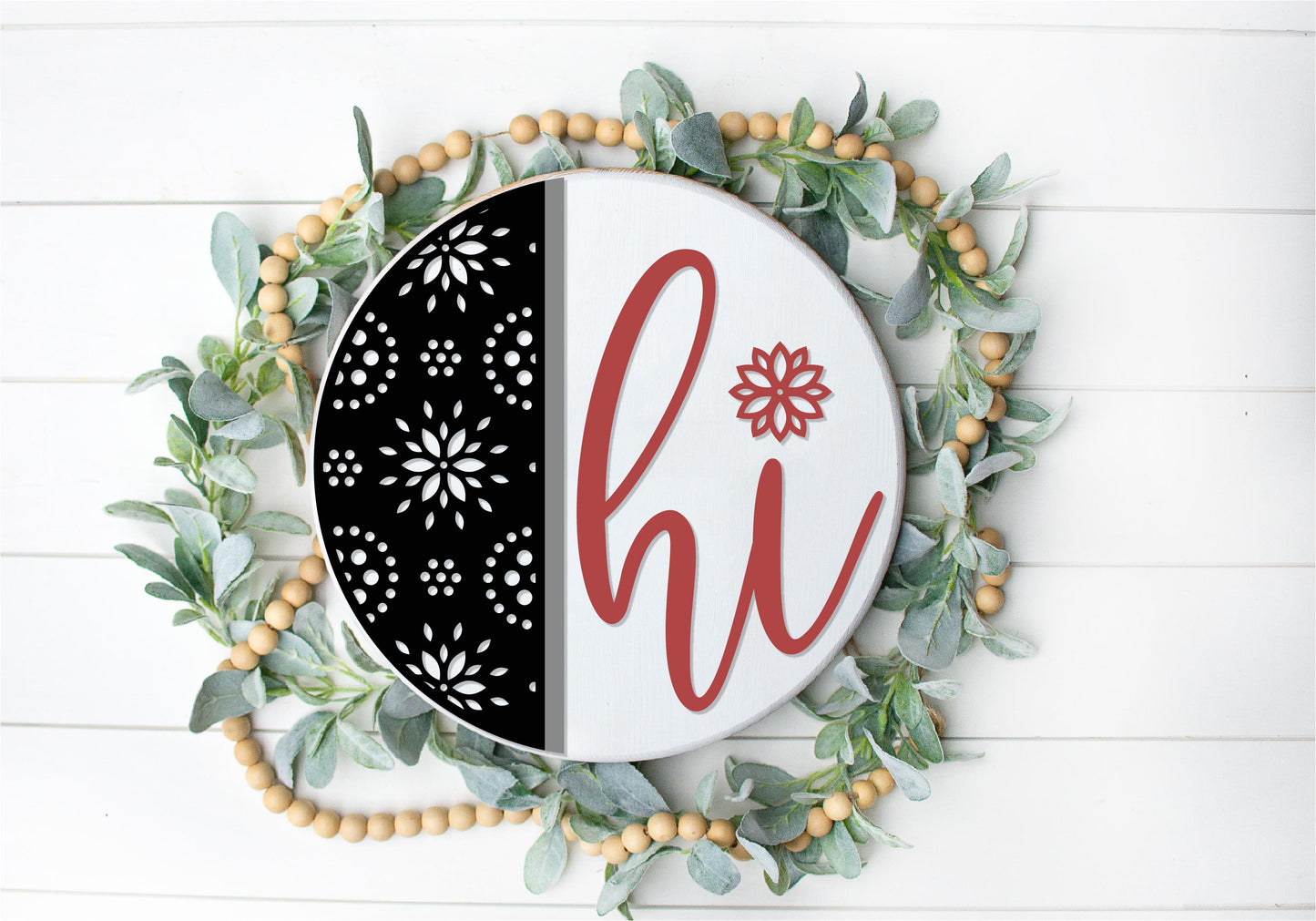 Flower Burst Hi - Round Wood Door Sign | Hanger | ChicaTiza
