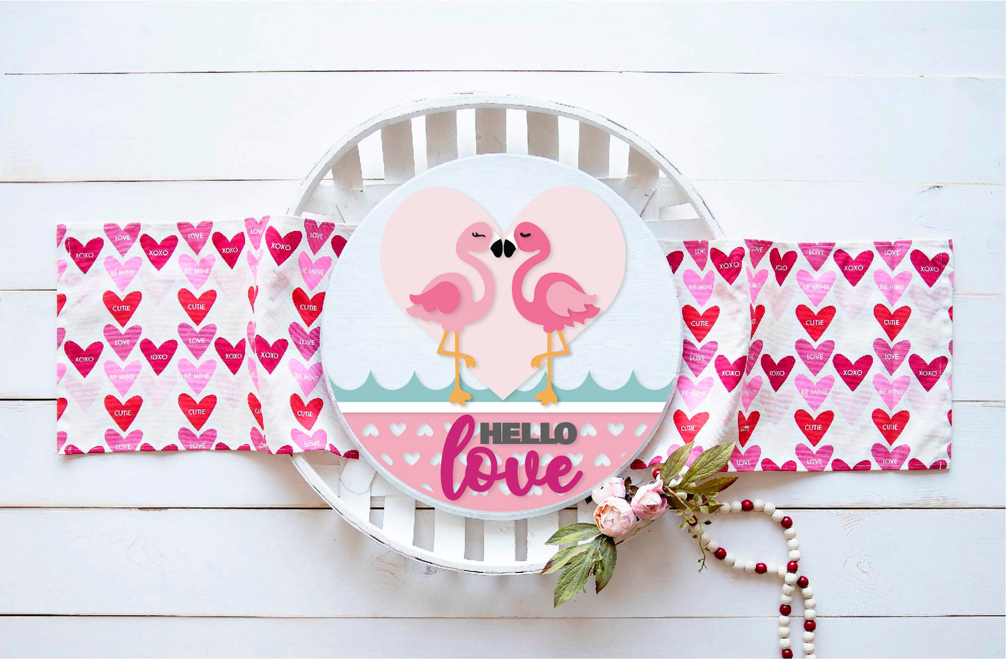 Valentine Flamingos - - Round  Wood Door Sign | Hanger | ChicaTiza