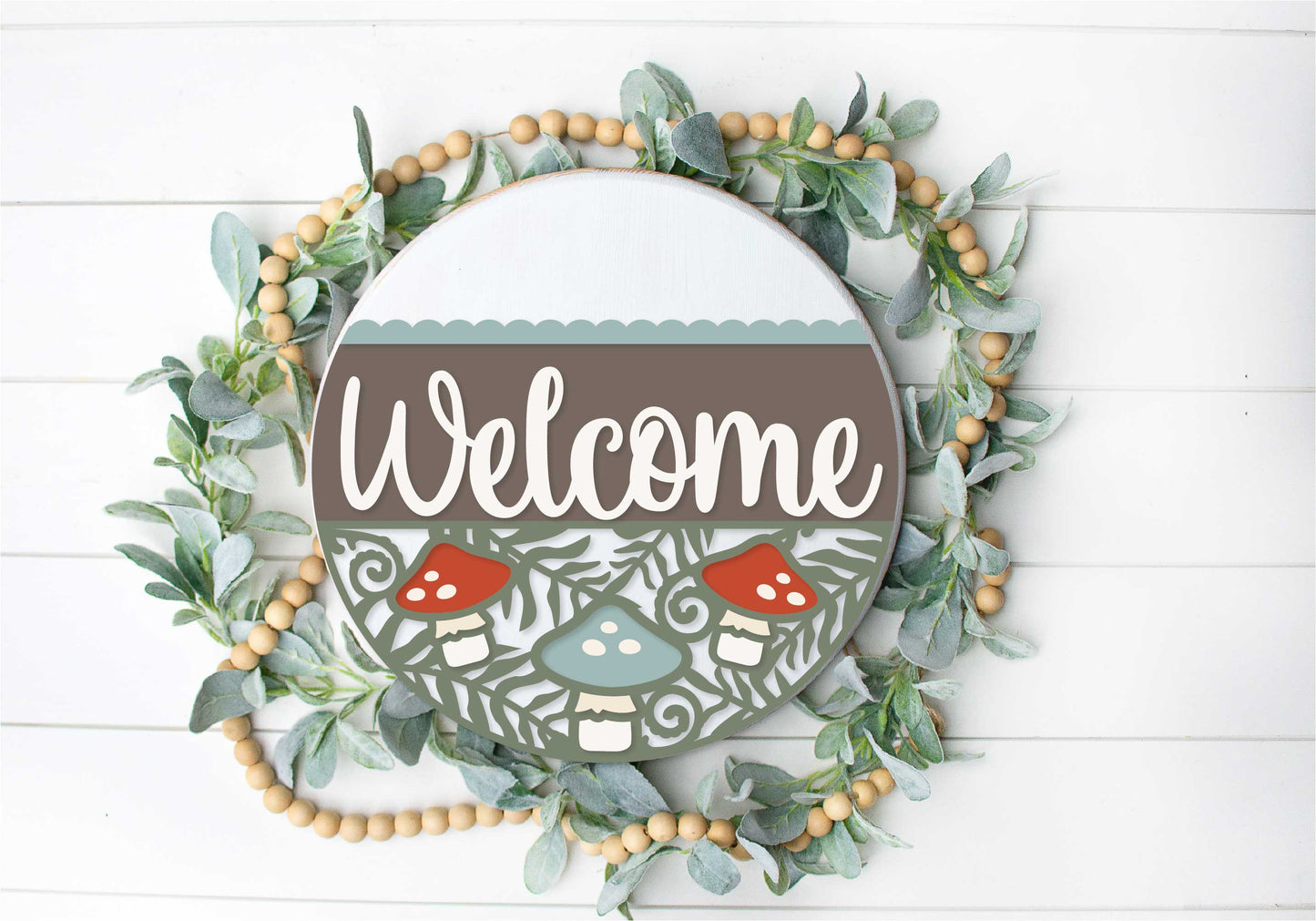 Welcome Mushroom #3 - Round Wood Door Sign | Hanger | ChicaTiza