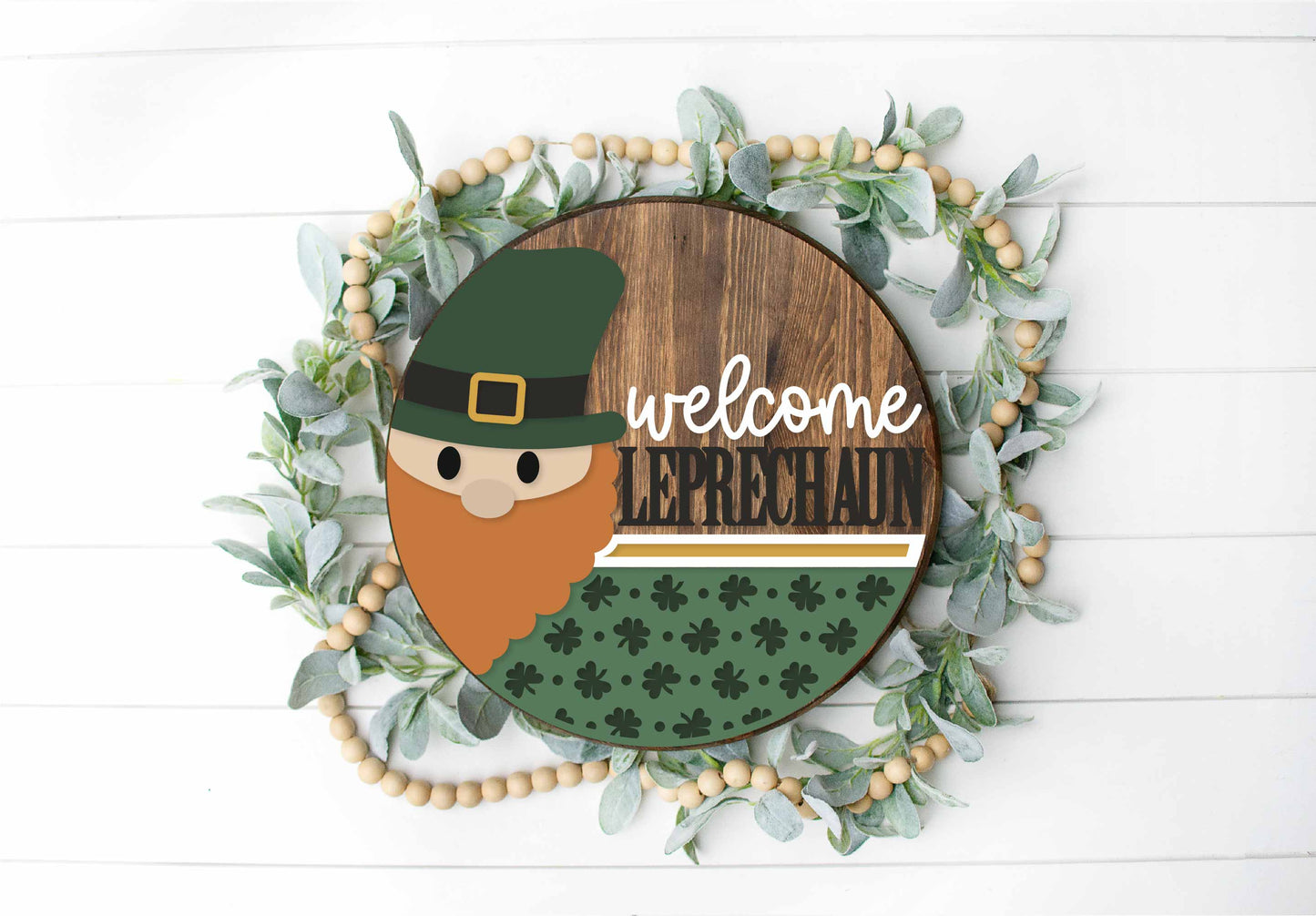 St Patrick’s Leprechaun  - Round  Wood Door Sign | Hanger | ChicaTiza