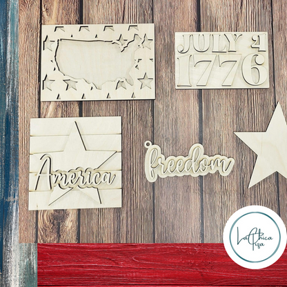 Star Spangled Patriotic  Wooden Tiered Tray kit | Chica Tiza
