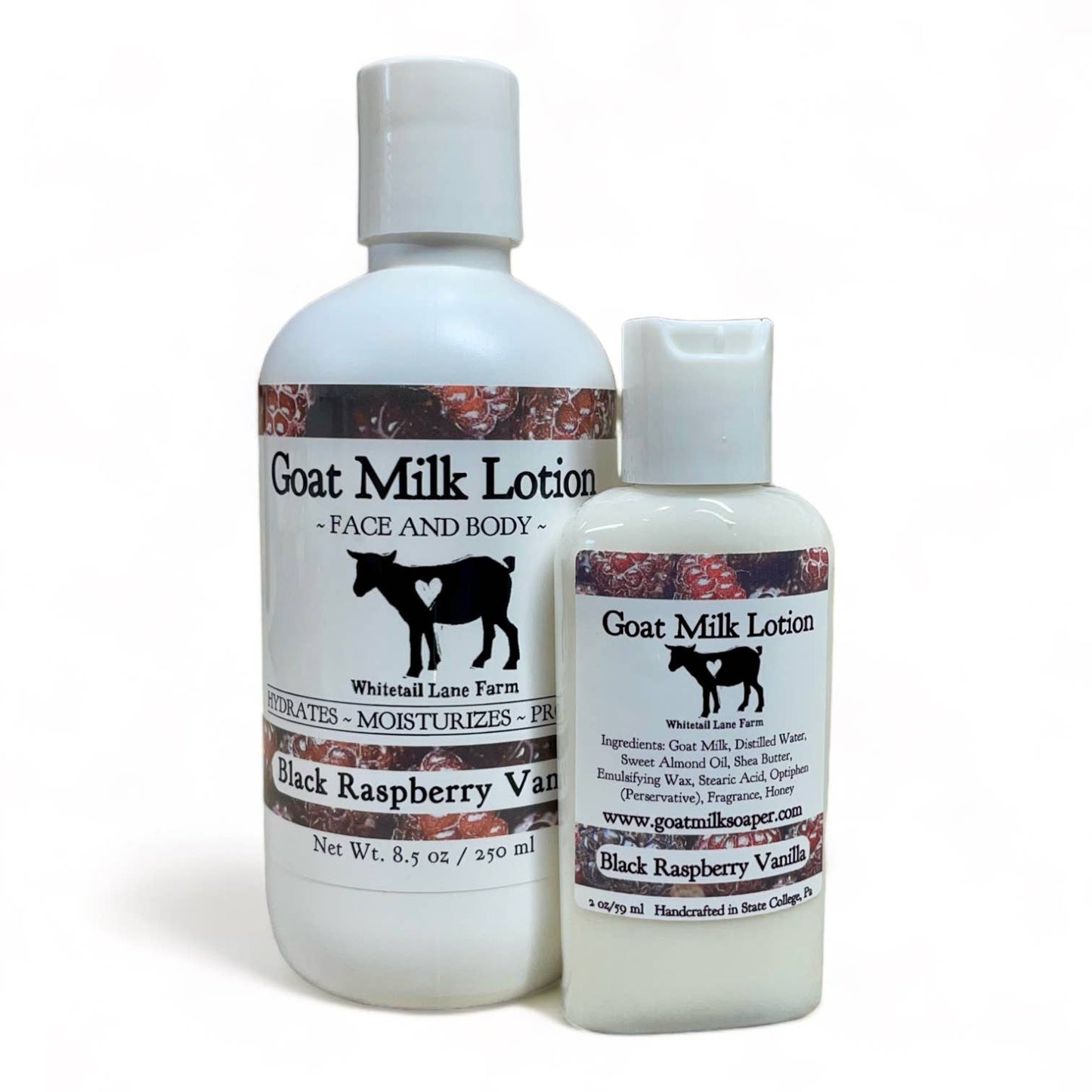 Whitetail Lane Farm Goat Milk Soap - Goat Milk Lotion Black Raspberry Vanilla: 8.5 oz with disc cap lid