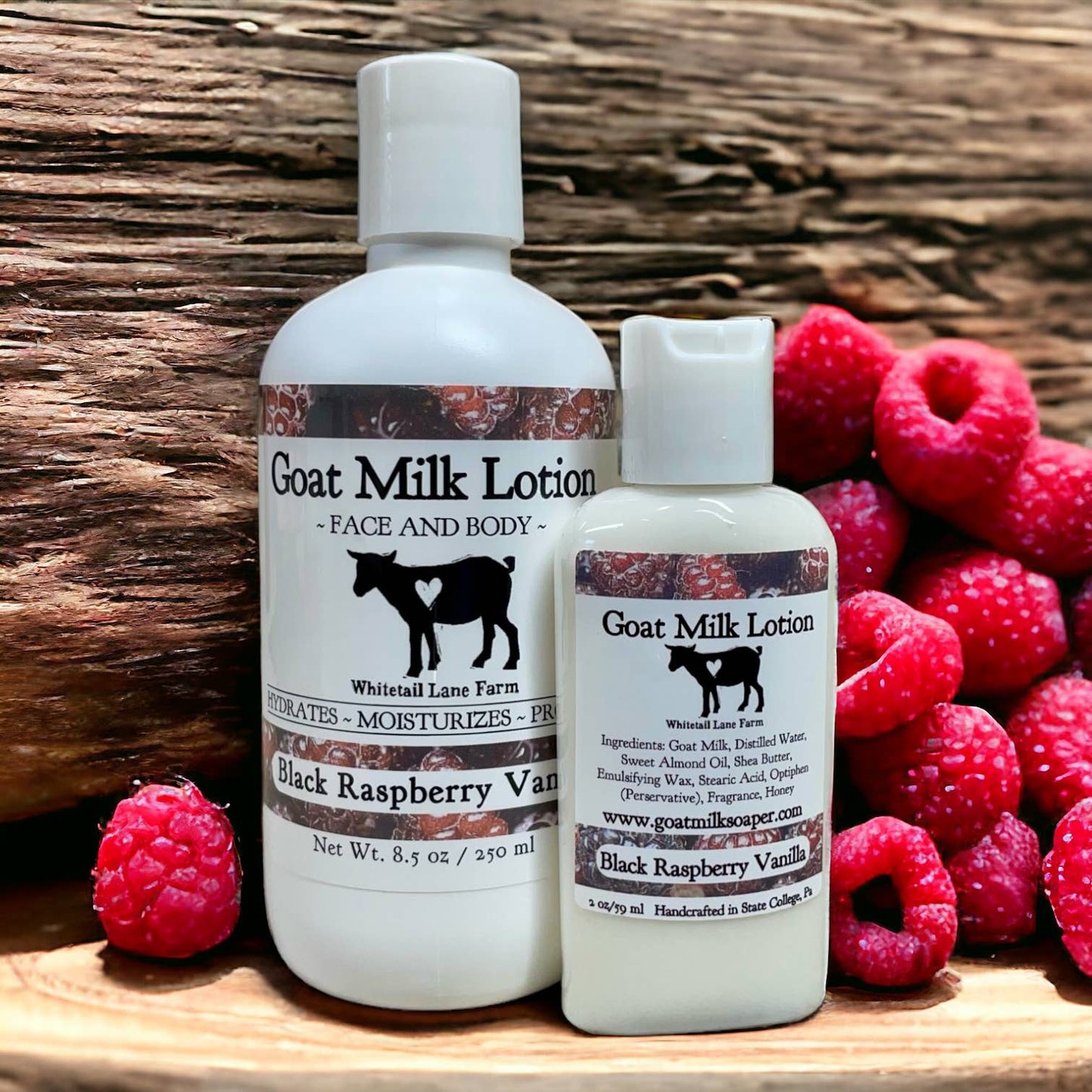 Whitetail Lane Farm Goat Milk Soap - Goat Milk Lotion Black Raspberry Vanilla: 8.5 oz with disc cap lid