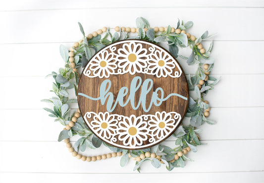 Welcome Daisy Chain  - Round  Wood Door Sign | Hanger | ChicaTiza