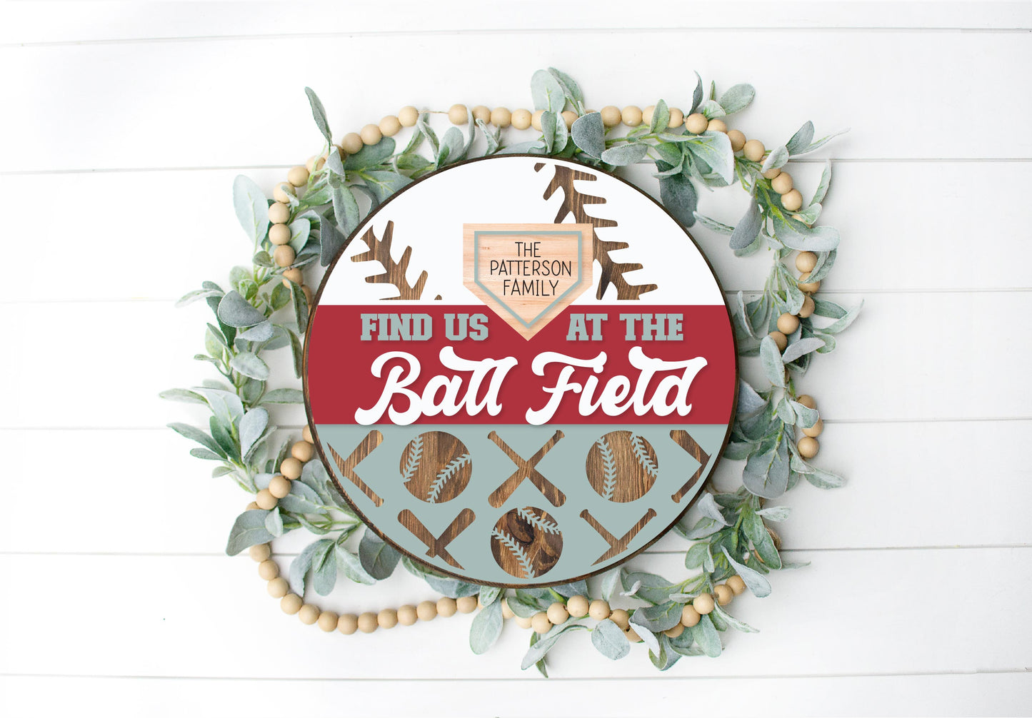 Find Us at the Ball Field  - Round  Wood Door Sign | Hanger | ChicaTiza
