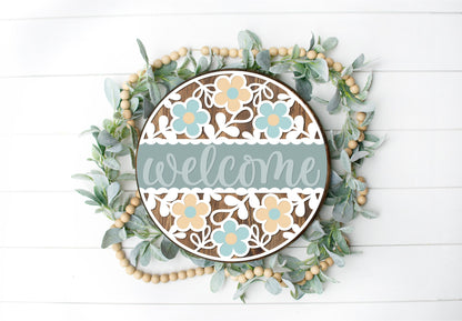 Floral Welcome Full  - Round  Wood Door Sign | Hanger | ChicaTiza