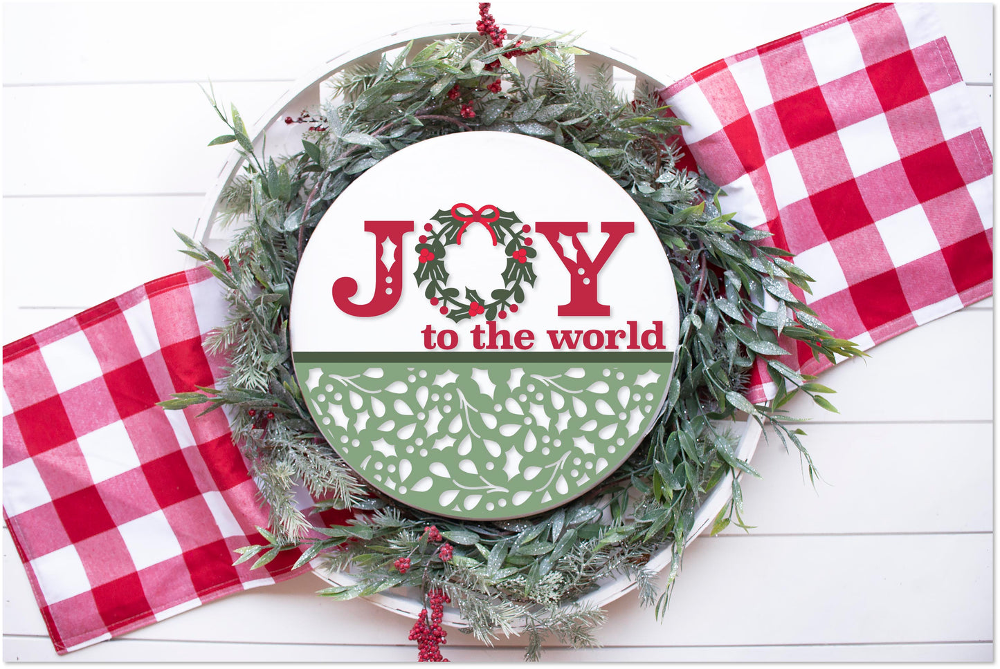Joy Christmas  23  - Round  Wood Door Sign | Hanger | ChicaTiza