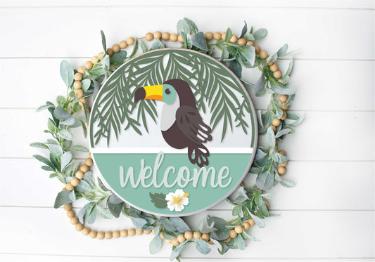 Welcome Toucan Round  - Round  Wood Door Sign | Hanger | ChicaTiza