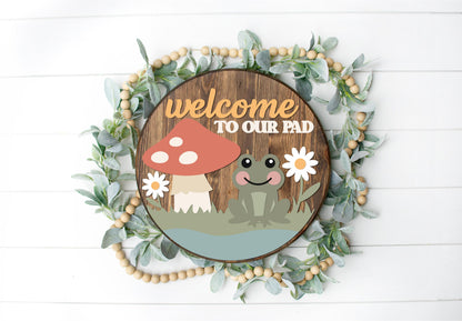 Welcome to our Pad  - Round  Wood Door Sign | Hanger | ChicaTiza