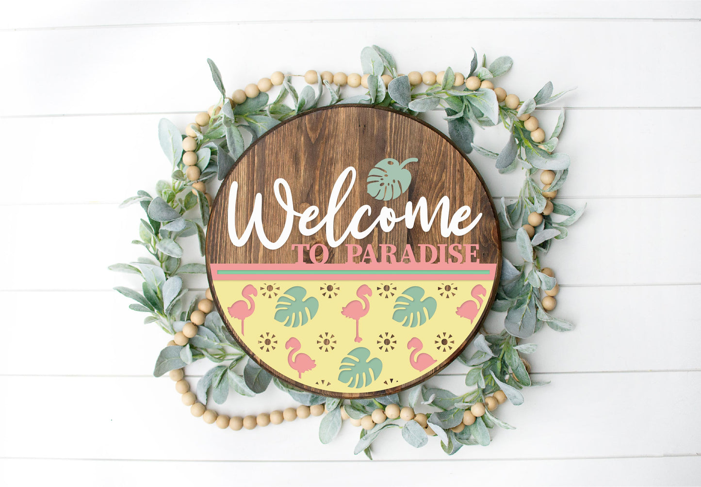 Welcome to paradise - Round  Wood Door Sign | Hanger | ChicaTiza