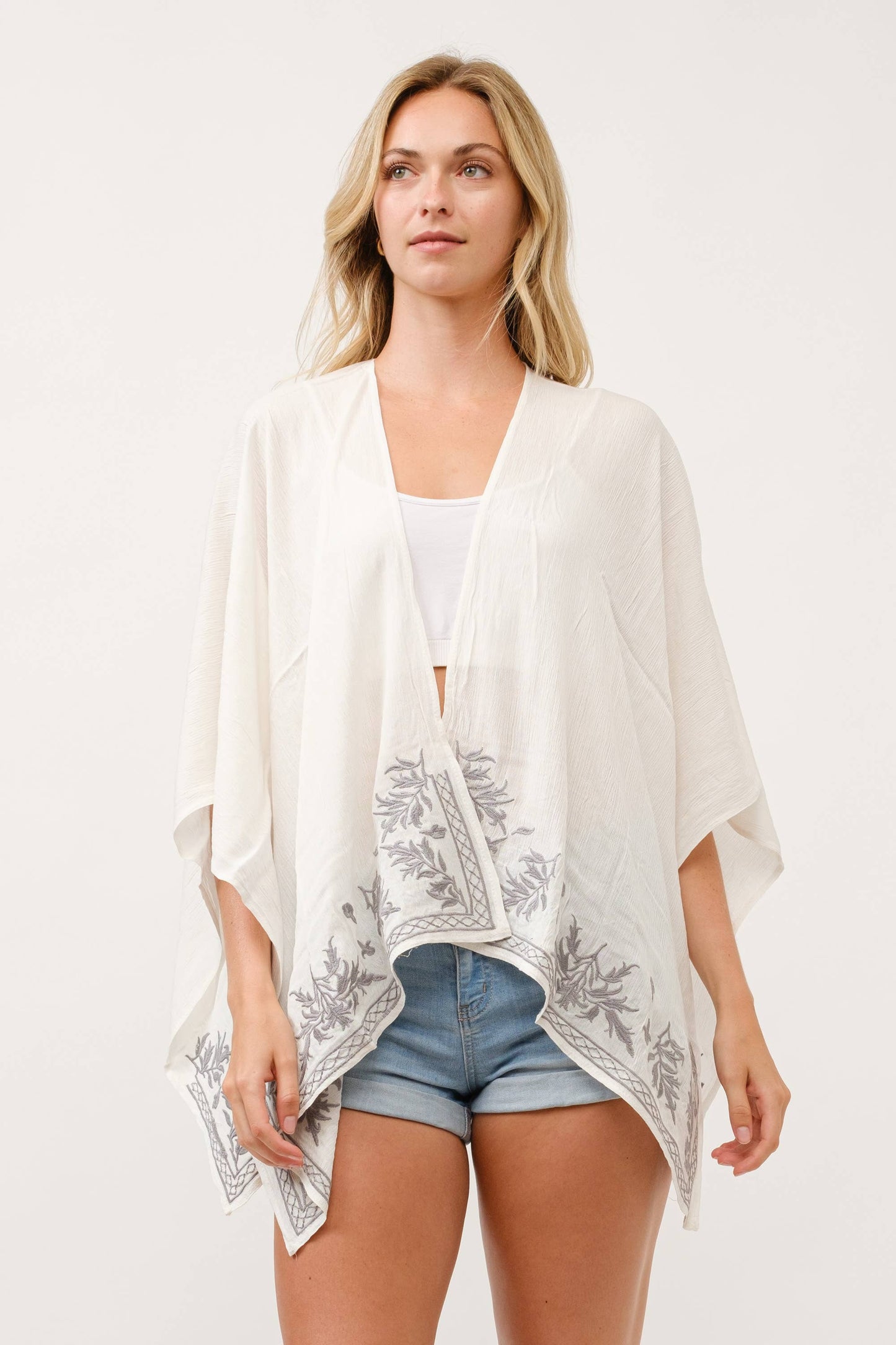 Raj - Lili Embroidered Kimono Cover-Up: White / One Size