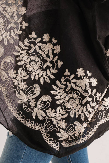 Raj  - Audrey Black Border Embroidered Kimono