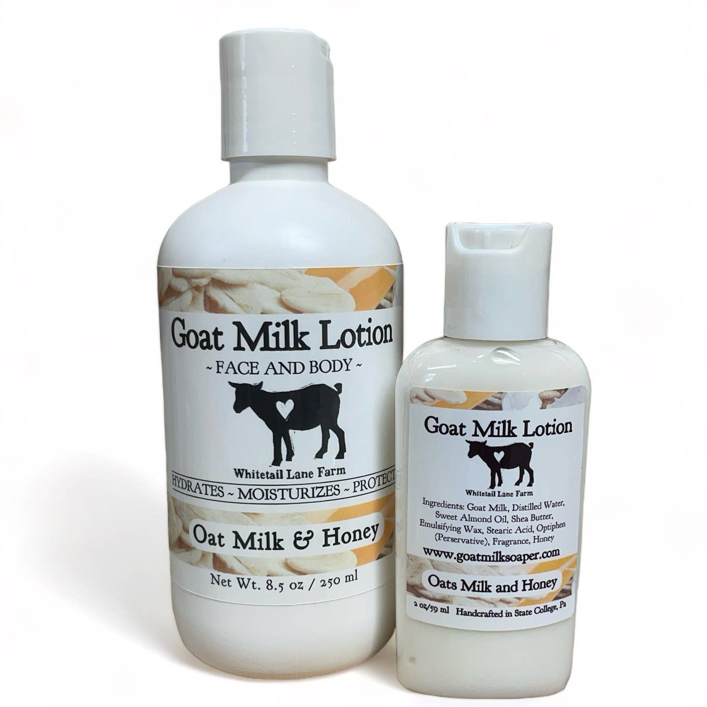 Whitetail Lane Farm Goat Milk Soap - Goat Milk Lotion - Oats Milk and Honey: 8.5 oz with disc cap lid