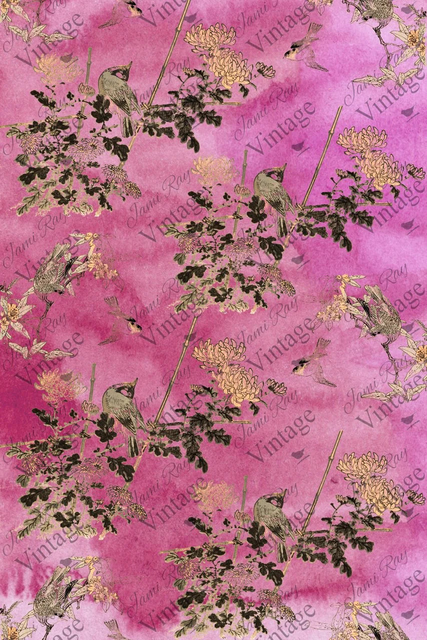 Hot Pink Chinoiserie| JRV Decoupage  Paper 30x20 inch