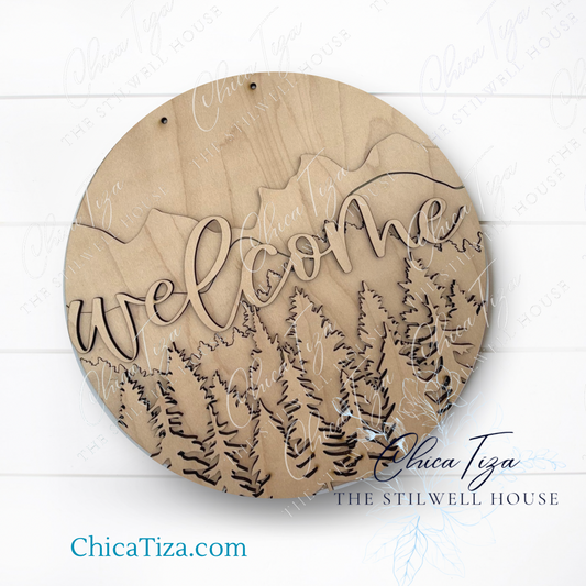 Forest Mountain Round – Layered Wood Door Hanger Kit | ChicaTiza
