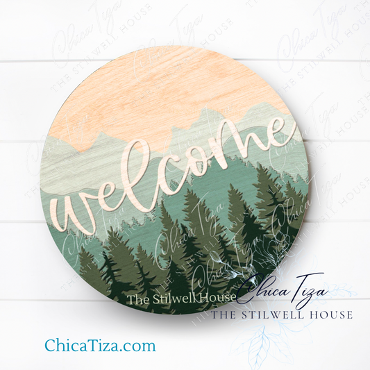 Forest Mountain Round  - Round  Wood Door Sign | Hanger | ChicaTiza