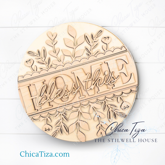 Bless this Home - Round  Wood Door Sign | Hanger | ChicaTiza