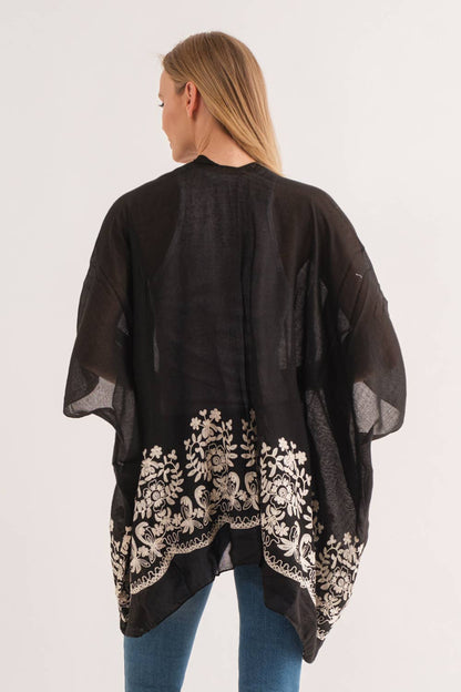 Raj  - Audrey Black Border Embroidered Kimono