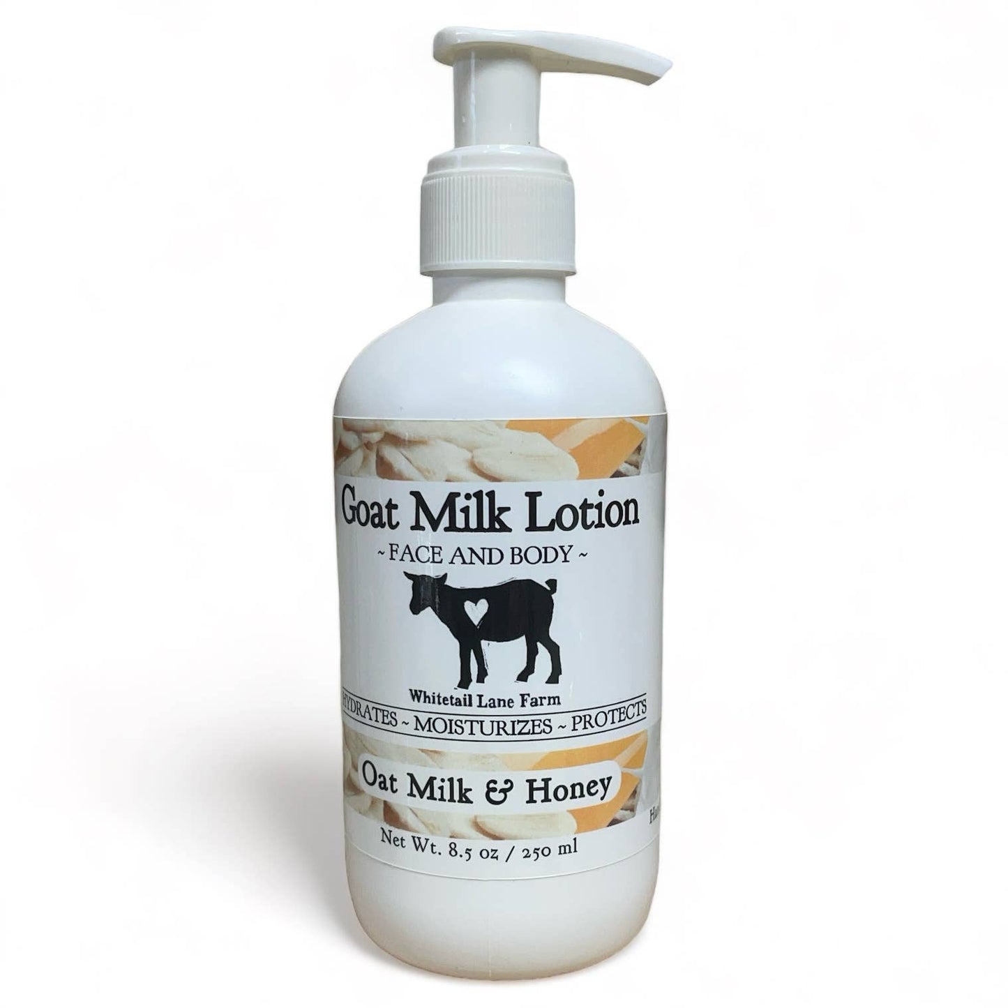 Whitetail Lane Farm Goat Milk Soap - Goat Milk Lotion - Oats Milk and Honey: 8.5 oz with disc cap lid