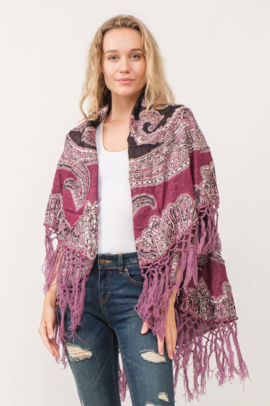 Raj - Gisele Embroidered Poncho: Mulberry with Mauve / One Size Fits Most