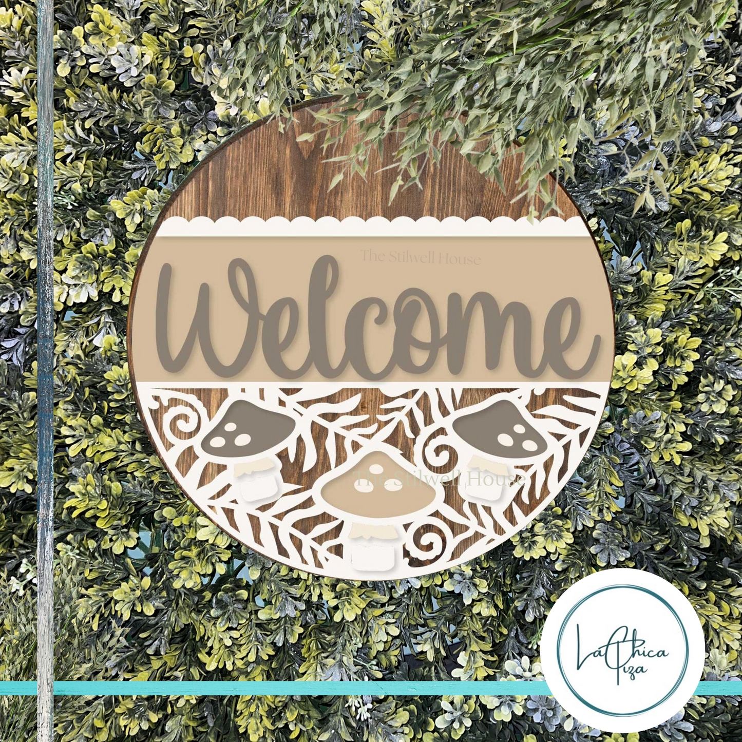 Welcome Mushroom #3 - Round  Wood Door Sign | Hanger | ChicaTiza