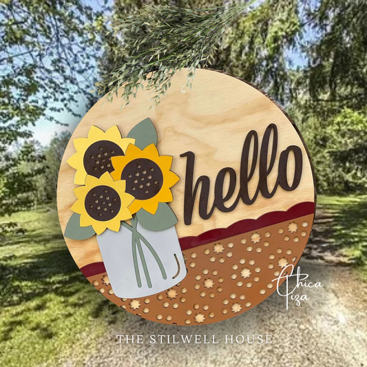 Sunflower Mason Jar  Door Round -  - Round  Wood Door Sign | Hanger | ChicaTiza