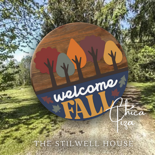 Welcome Fall Trees- Round  Wood Door Sign | Hanger | ChicaTiza