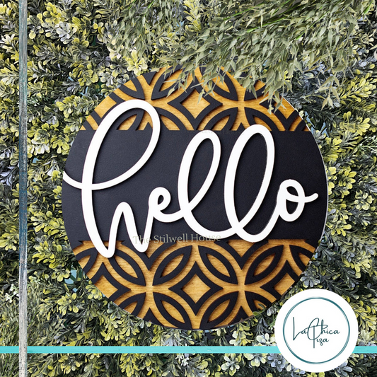 Hello Mosaic - Round  Wood Door Sign | Hanger | ChicaTiza