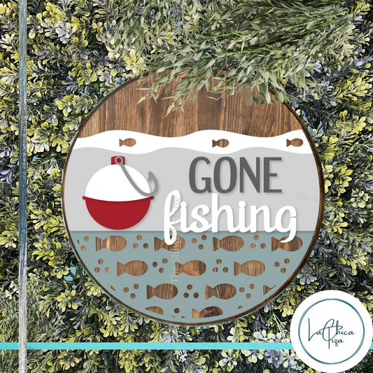 Gone Fishing - Round  Wood Door Sign | Hanger | ChicaTiza