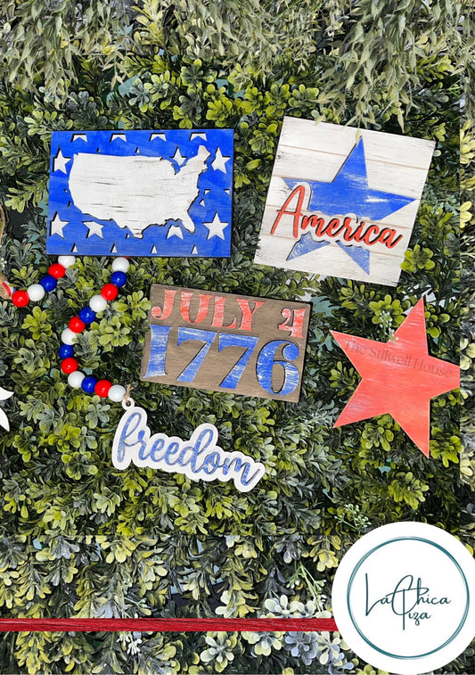 Star Spangled Patriotic  Wooden Tiered Tray kit | Chica Tiza