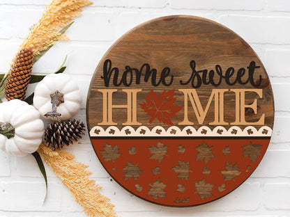 Home Sweet Home Maple - Round Wood Door Sign | Hanger | ChicaTiza