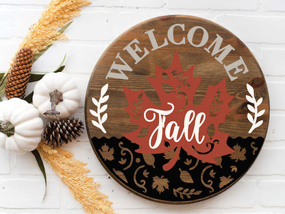 Welcome Fall Large Maple cutout Wood Door Sign | Hanger | ChicaTiza