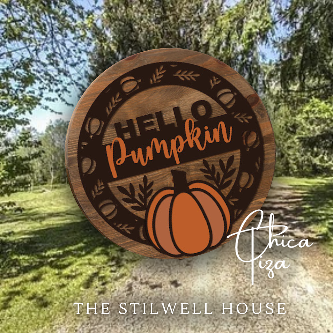 Hello Pumpkin Round  Wood Door Sign | Hanger | ChicaTiza