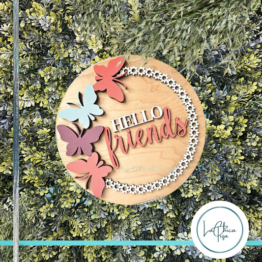 Welcome Butterfly Friends  - Round  Wood Door Sign | Hanger | ChicaTiza