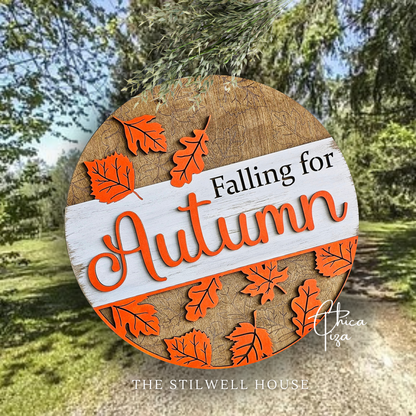 Falling For Autumn - Round  Wood Door Sign | Hanger | ChicaTiza