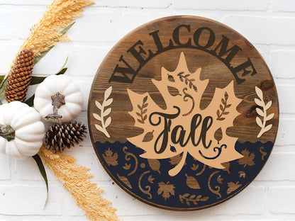 Welcome Fall Large Maple cutout Wood Door Sign | Hanger | ChicaTiza